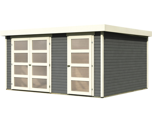 Abri de jardin moderne avec double porte et porte simple