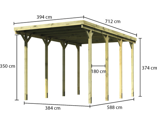 Illustration d''un carport en bois avec des mesures