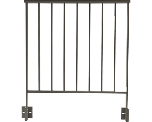 Metallzaun mit vertikalen Streben und Montagehalterungen