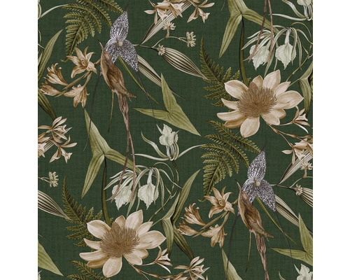 Papier peint intissé 120558 jardin du paradis vert Papier peint avec motif floral et végétal sur fond sombre