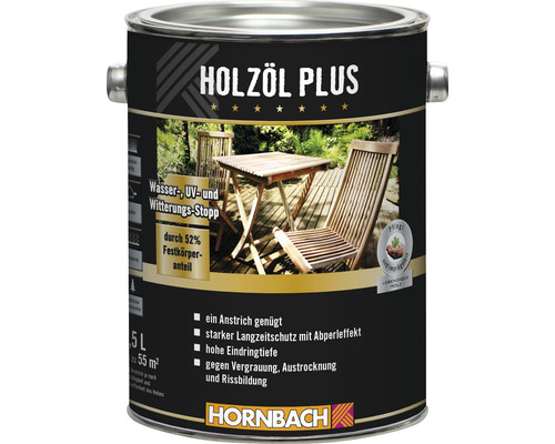 HORNBACH Plus Huile pour bois incolore 2,5 l Huile pour bois Plus Boîte de 5 litres pour l''extérieur