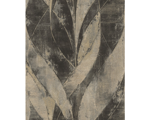 Papier peint intissé 520071 Concrete feuilles noir Papier peint avec motif abstrait de feuilles
