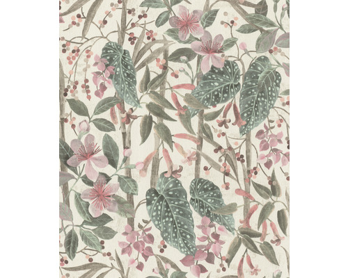 Papier peint intissé 538212 Curiosity nature blanc Papier peint à motif floral avec bambous, feuilles et fleurs