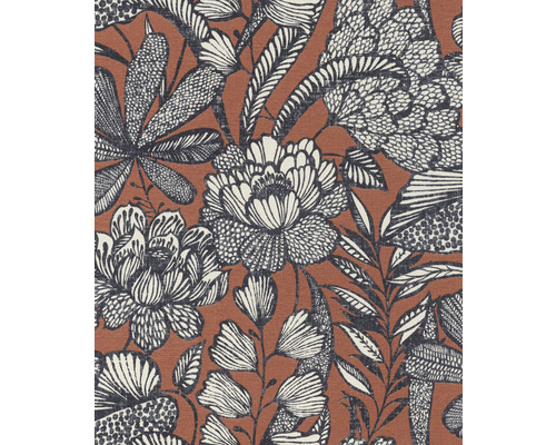 Papier peint intissé 555370 Lirico floral rouge Motif de tissu avec fleurs et feuilles