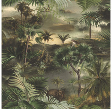 Papier peint motif jungle avec palmiers et animaux