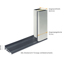 Detailansicht von Türzarge und Bodenschwelle mit Maßangaben
