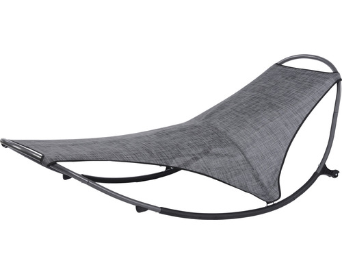 Schwebeliege mit Stahlgestell und Liegefläche aus Textilgewebe