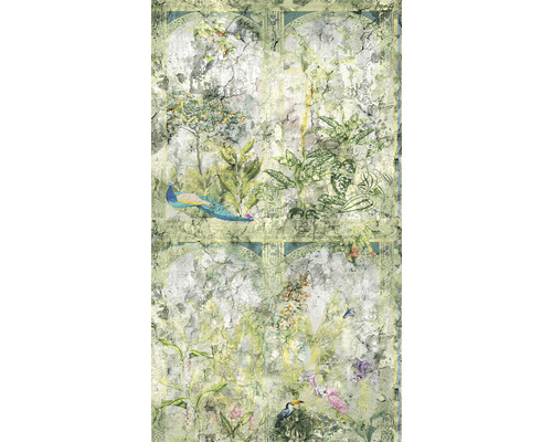 Papier peint panoramique intissé 39332-1 The Wall II Botanik paon vert multicolore 3 pces 159 x 280 cm