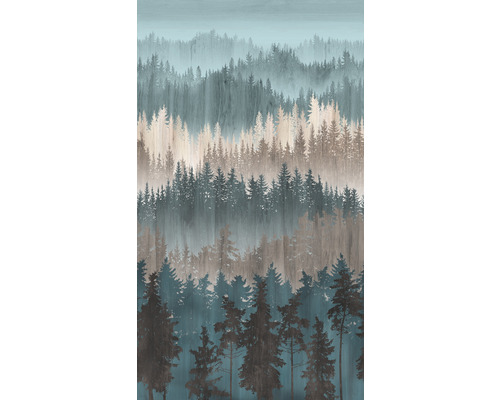 Papier peint panoramique intissé 39181-1 The Wall II aquarelle forêt pétrole 159 x 280 cm