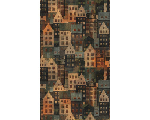 Papier peint panoramique intissé 39182-1 The Wall II maisons orange 159 x 280 cm Papier peint avec motif de façades de maisons