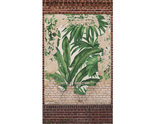 Papier peint panoramique intissé 39245-2 The Wall II mur en briques palmier vert 3 pces 159 x 280 cm