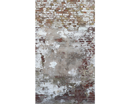 Papier peint panoramique intissé 39250-1 Brique rustique gris 3 lés 159 x 280 cm Mur de briques endommagé avec des restes d''enduit
