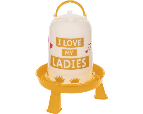 Futtermittelautomat für Geflügel in Bodenhaltung 5l Geflügeltränke mit Aufschrift I Love My Ladies