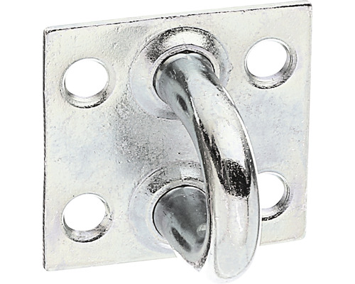 Œillet pour moraillon 37 x 37 x 6,5 mm galvanisé, passivation couche épaisse Plaque à œil en métal avec quatre trous de fixation