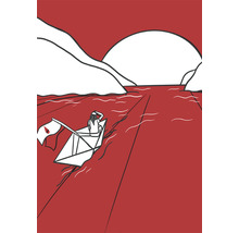 Illustration einer Person in einem Papierboot auf dem Wasser