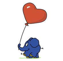 Illustration eines Elefanten mit einem herzförmigen Ballon