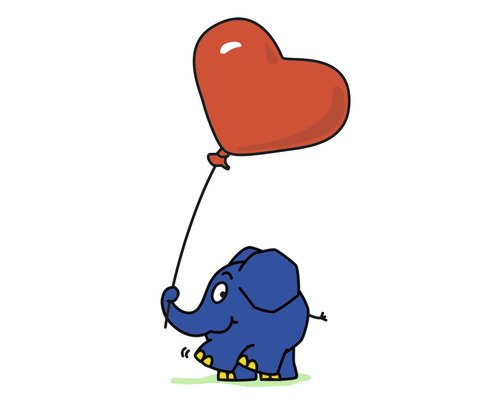 Illustration eines Elefanten mit einem herzförmigen Ballon