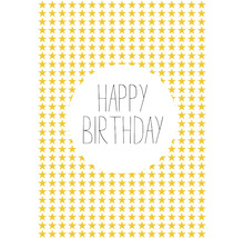 Geburtstagskarte mit Sternenmuster und dem Schriftzug Happy Birthday.