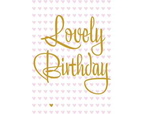 Geburtstagskarte mit Schriftzug Lovely Birthday und Herzmuster