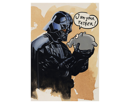Gemälde von Darth Vader, der eine Figur hält und sagt: Ich bin dein Vater