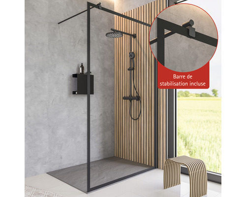 Paroi de douche à l'italienne SCHULTE ExpressPlus Alexa Style 2.0 100 cm couleur de profilé noir verre transparent avec revêtement de vitrage résistant à la saleté