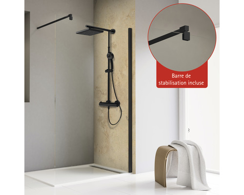 Paroi de douche à l'italienne SCHULTE ExpressPlus TouraPlus 100 cm couleur de profilé noir verre transparent avec revêtement de vitrage résistant à la saleté