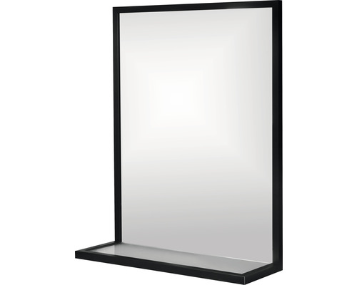 Rechteckiger Spiegel mit schwarzem Rahmen und Ablage