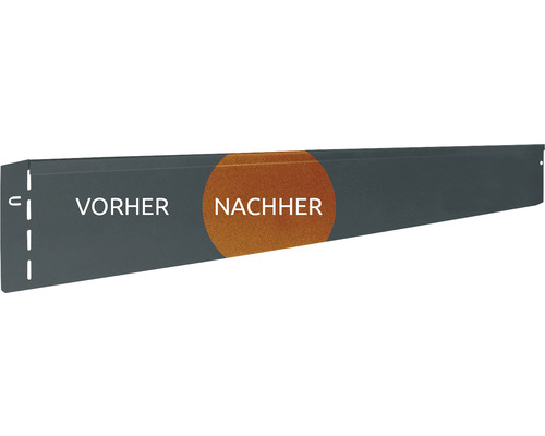 Metallregal mit dem Text vorher nachher