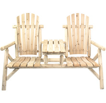 Banc de jardin double en bois avec table intégrée