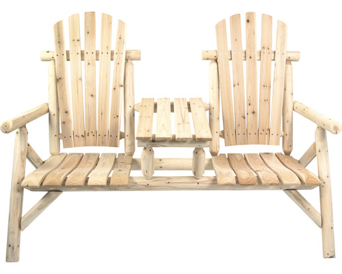 Banc de jardin double en bois avec table intégrée