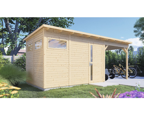 Abri de jardin Bertilo Man Cave Pentus 3L avec plancher et toit en appentis 581 x 265 cm naturel