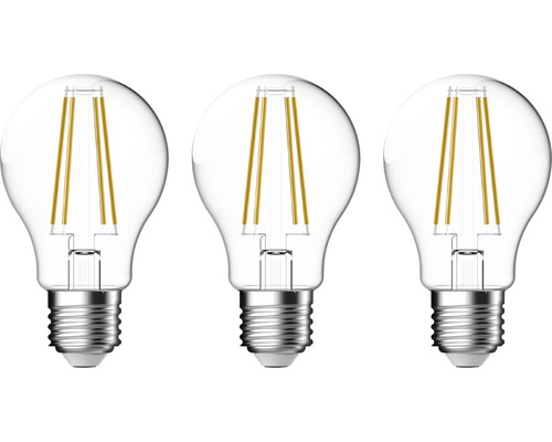 Ampoule LED A60 E27/7,0W(60W) 806 lm 2700 K blanc chaud transparent 3 pièces Trois ampoules LED transparentes avec culot E27
