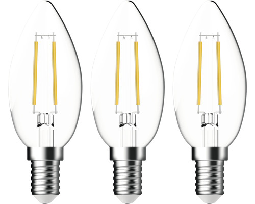 Ampoule flamme LED C35 E14/4,2W(40W) 470 lm 2700 K blanc chaud transparent 3 pièces Trois ampoules à filament LED en forme de bougie