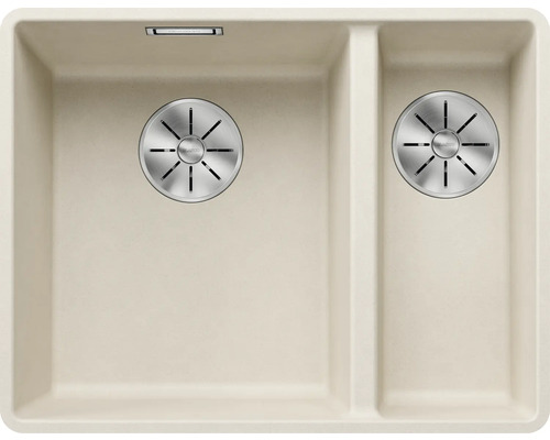 Évier Blanco SUBLINE 340/160-F lxp 552x427 mm Silgranit blanc soft 527161 Évier à deux cuves avec bonde à panier