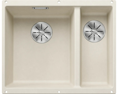 Évier Blanco SUBLINE 340/160-U lxp 555x460 mm Silgranit blanc soft 527162 Évier de cuisine beige avec deux bacs et bondes
