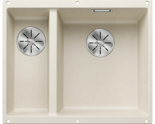 Évier Blanco SUBLINE 340/160-U lxp 555x460 mm Silgranit blanc soft 527163 Évier avec deux cuves et garniture d''écoulement