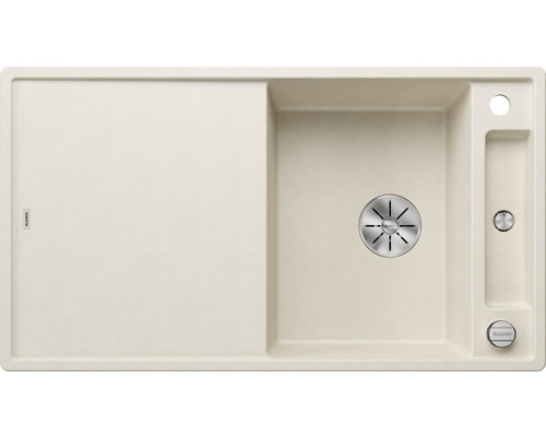 Blanco AXIA III 5 S évier lxp 915x510 mm Silgranit blanc soft avec planche à découper en bois 527040