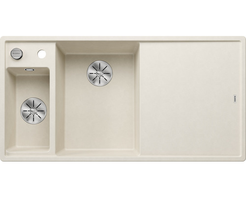 Blanco AXIA III 6 S évier lxp 1000x510 mm Silgranit blanc soft avec planche à découper en bois et bac multifonction 527044