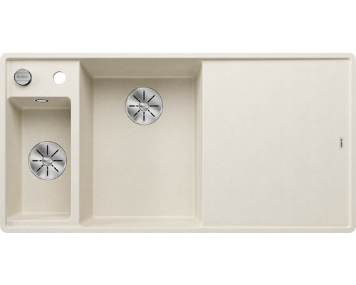 Blanco AXIA III 6 S-F évier lxp 990x500 mm Silgranit blanc soft avec planche à découper en bois et bac multifonction 527047