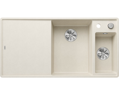 Blanco AXIA III 6 S-F évier lxp 990x500 mm Silgranit blanc soft avec planche à découper en bois et bac multifonction 527050