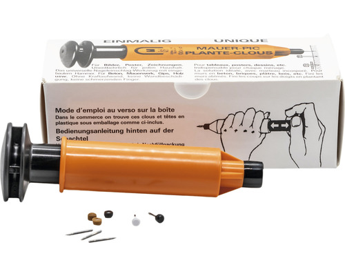 Cloueur à mur avec clous et boutons de fixation dans l''emballage