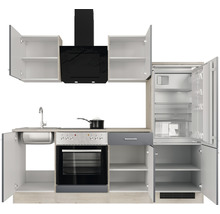 Cuisine complète avec appareils Flex Well Tiago 220 cm couleur de façade gris basalte - couleur du corps chêne clair san remo 00012335