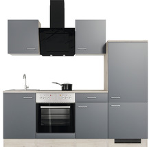 Cuisine complète avec appareils Flex Well Tiago 220 cm couleur de façade gris basalte - couleur du corps chêne clair san remo 00012335