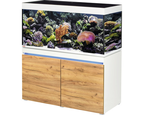Ensemble d'aquariums EHEIM incpiria 430 marine avec éclairage à LED, pompe d'alimentation et meuble bas éclairé alpin/chêne