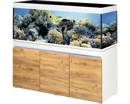 Kit complet d'aquarium EHEIM incpiria 530 marine avec éclairage à LED, pompe d'alimentation et meuble bas éclairé alpin/chêne