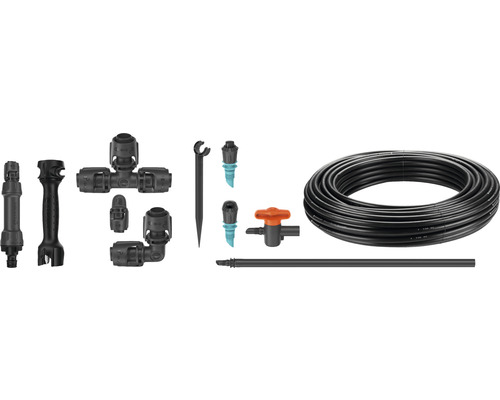 Kit d''arrosage avec tuyau, raccords et piquets pour l''arrosage du jardin