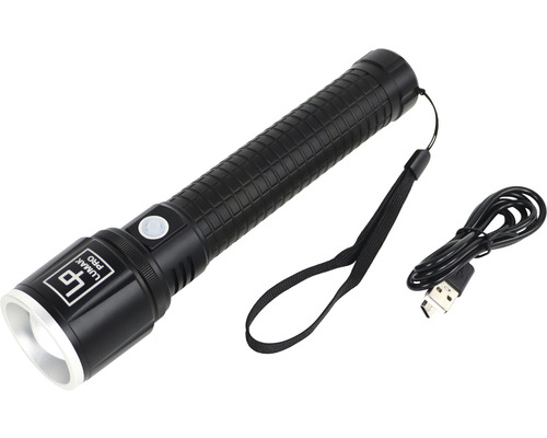 Lampe de poche Lumak Pro noire avec dragonne et câble de charge