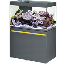 Aquarium mit Unterschrank und Korallendekoration