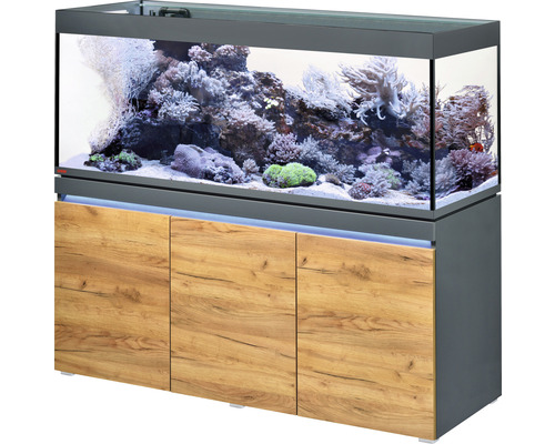 Ensemble d'aquariums EHEIM incpiria 530 reef avec pompe d'alimentation et meuble bas éclairé graphite/chêne