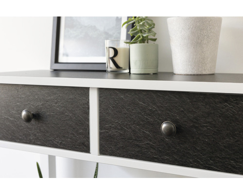 Console avec deux tiroirs et poignées bouton